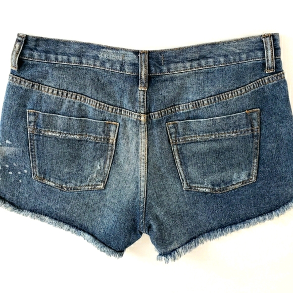 Like New Free People Studded & Frayed Med Rise Jean Shorts - Picture 6 of 14